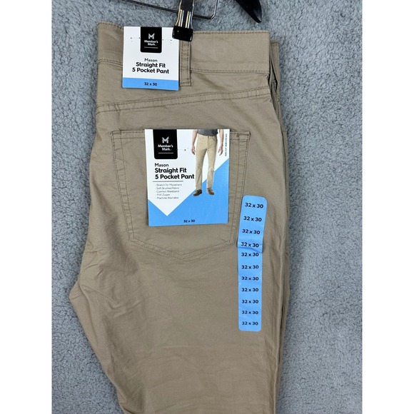 Member's Mark Pants Men's Size 32x30 Straight Fit Mason 5 Pocket Stretch Khaki - Picture 1 of 16